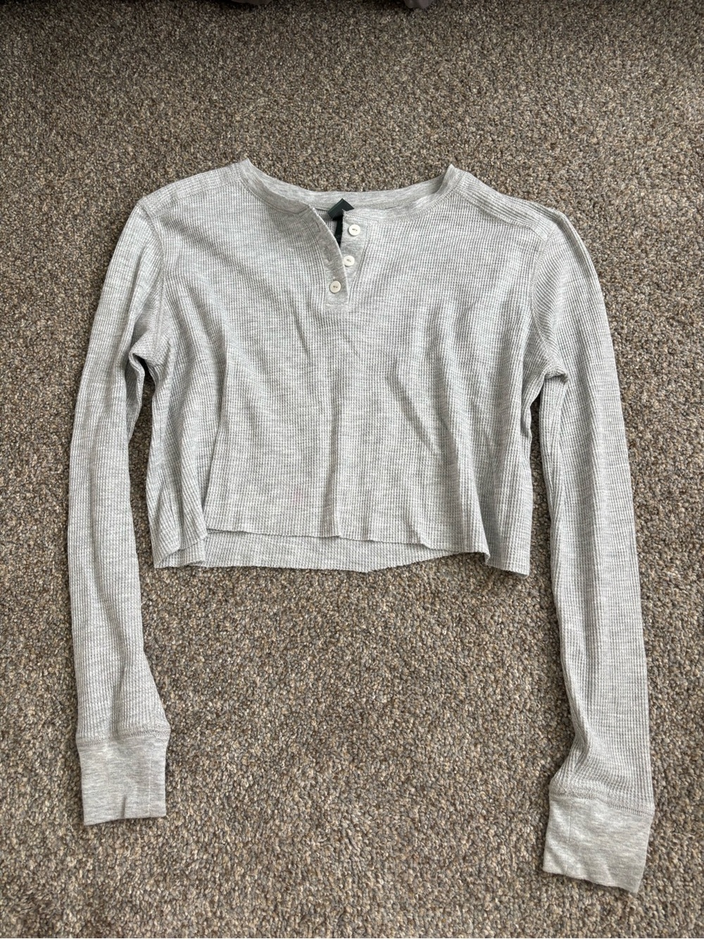 wild fable Light Gray Waffle Henley Long Sleeve Crop Top